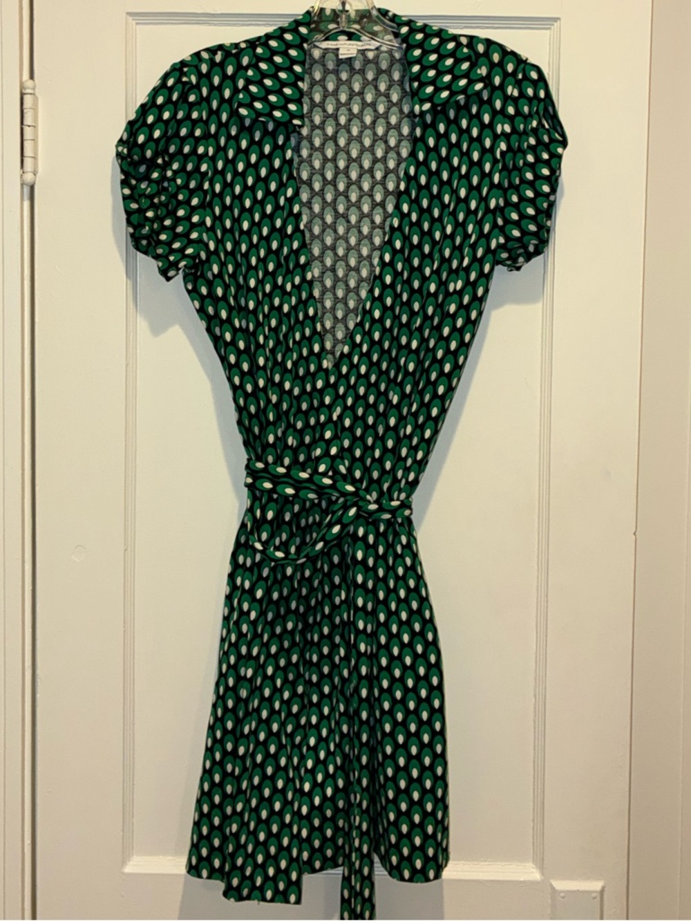 Diane Von Furstenberg Green Printed Wrap Mini Dress